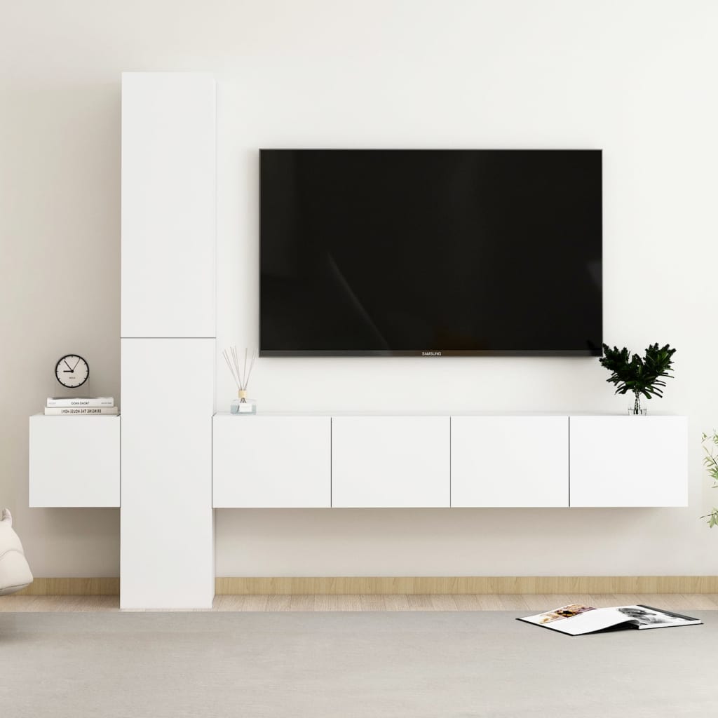 Set Di Mobili Porta Tv 5 Pz Bianco In Legno Multistrato