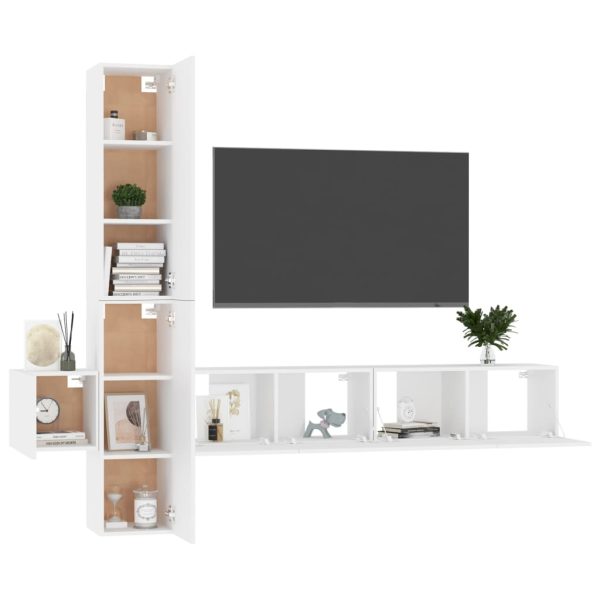 Set Di Mobili Porta Tv 5 Pz Bianco In Legno Multistrato - Image 3