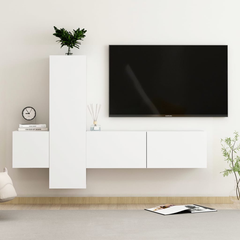 Set Di Mobili Porta Tv 3 Pz Bianco In Legno Multistrato