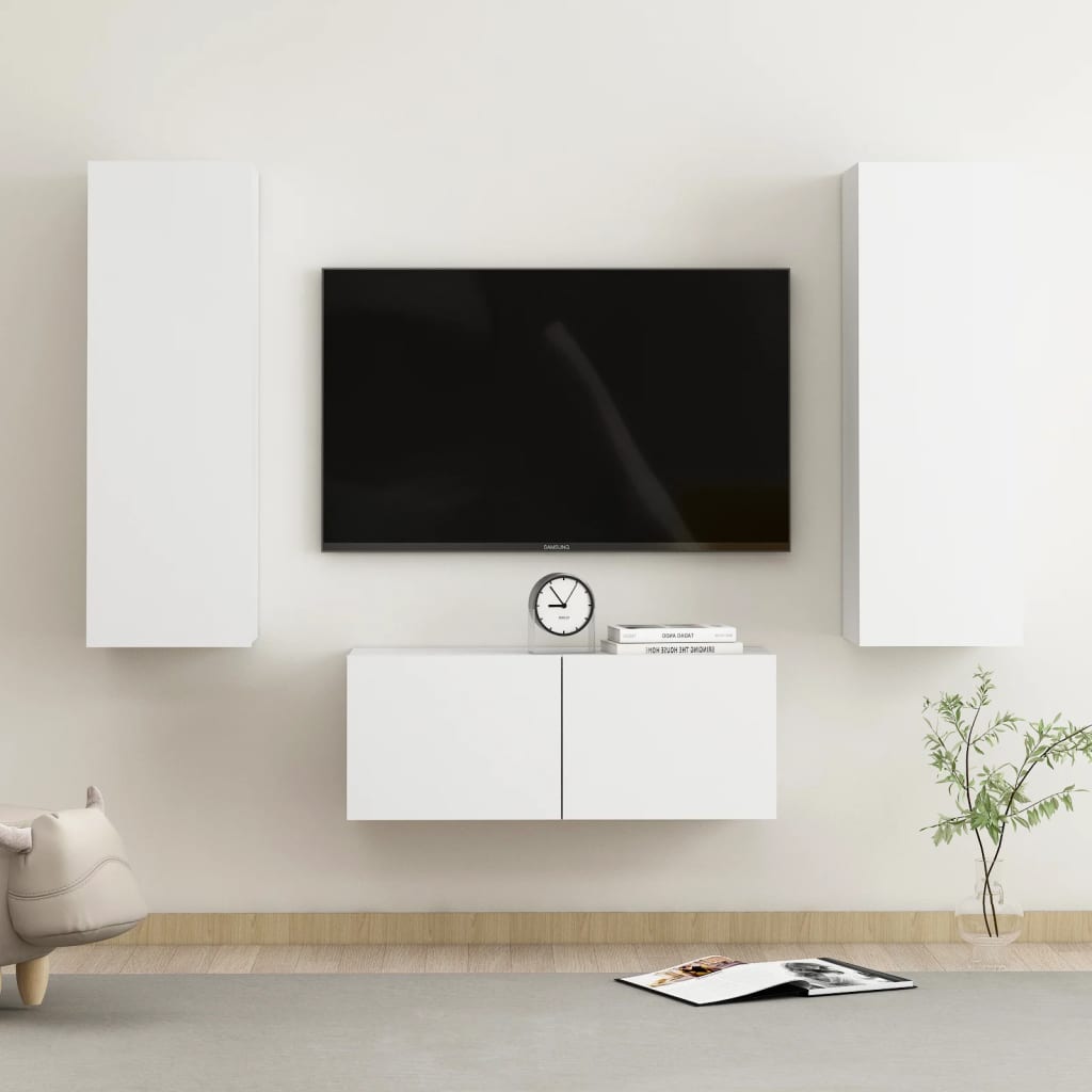 Set Mobili Porta Tv 3 Pz Bianco In Legno Multistrato