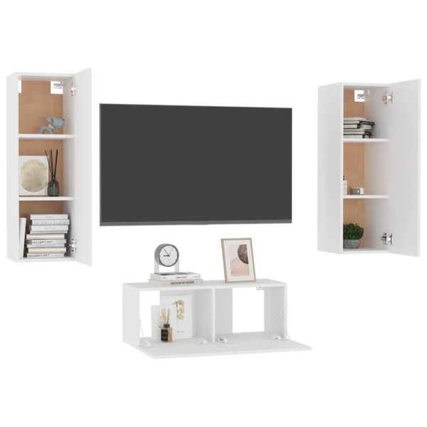 Set Mobili Porta Tv 3 Pz Bianco In Legno Multistrato - Image 3