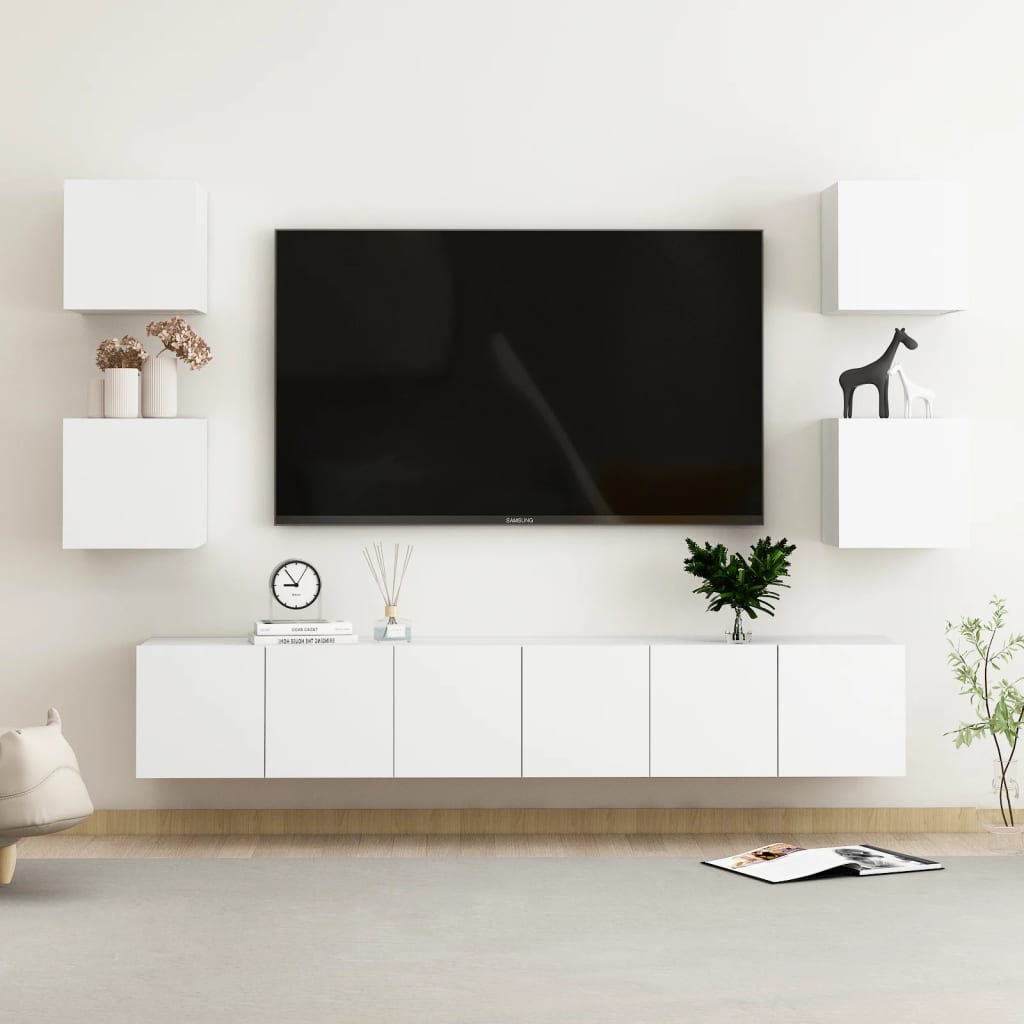 Set Di Mobili Porta Tv 7 Pz Bianco In Legno Multistrato