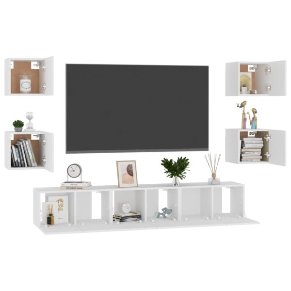Set Di Mobili Porta Tv 7 Pz Bianco In Legno Multistrato - Image 3