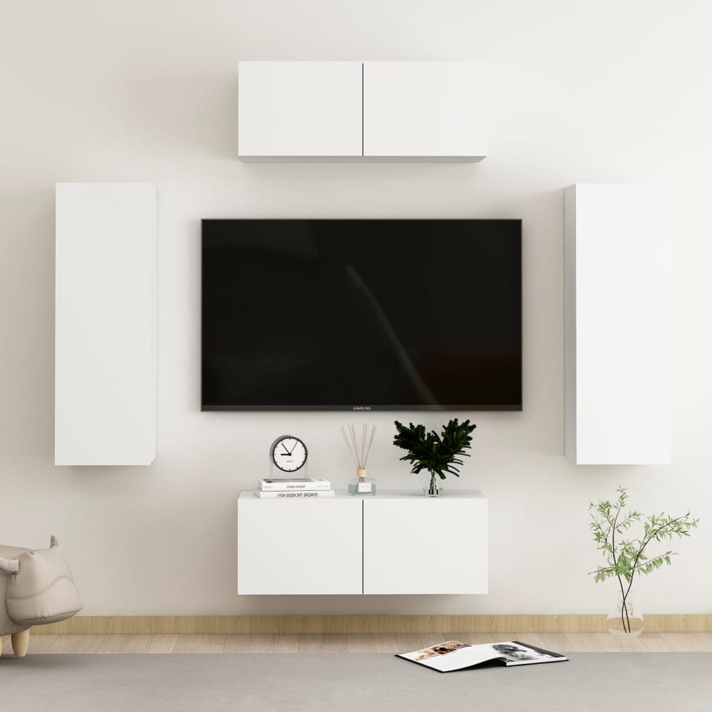 Set Mobili Porta Tv 4 Pz Bianco In Legno Multistrato