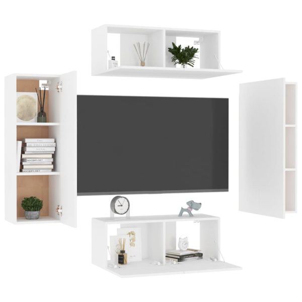 Set Mobili Porta Tv 4 Pz Bianco In Legno Multistrato - Image 3