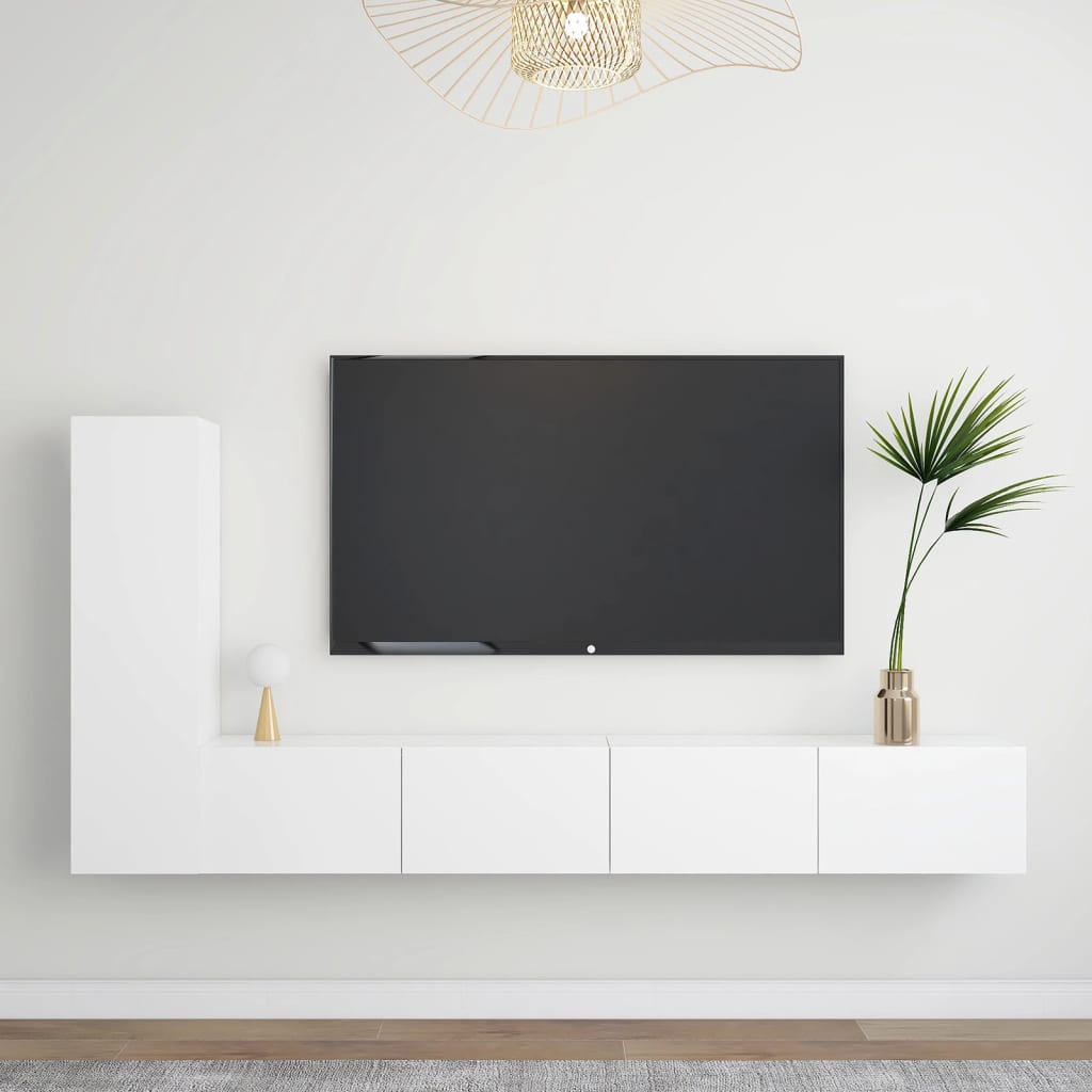 Set Mobili Porta Tv 3 Pz Bianco In Legno Multistrato