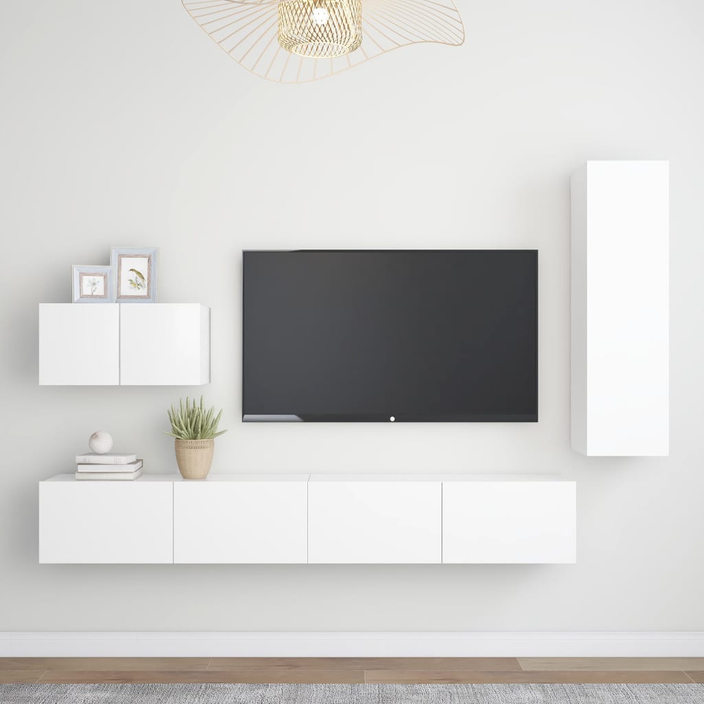 Set Mobili Porta Tv 4 Pz Bianco In Legno Multistrato