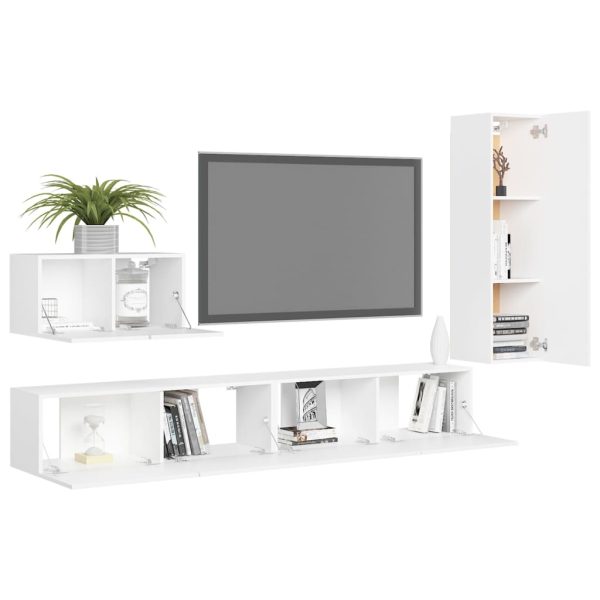 Set Mobili Porta Tv 4 Pz Bianco In Legno Multistrato - Image 3