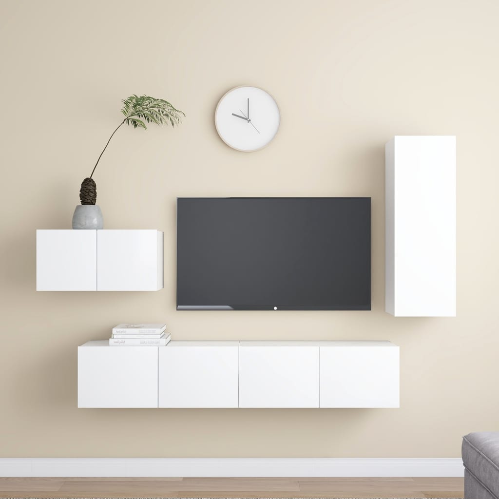 Set Mobili Porta Tv 4 Pz Bianco In Legno Multistrato