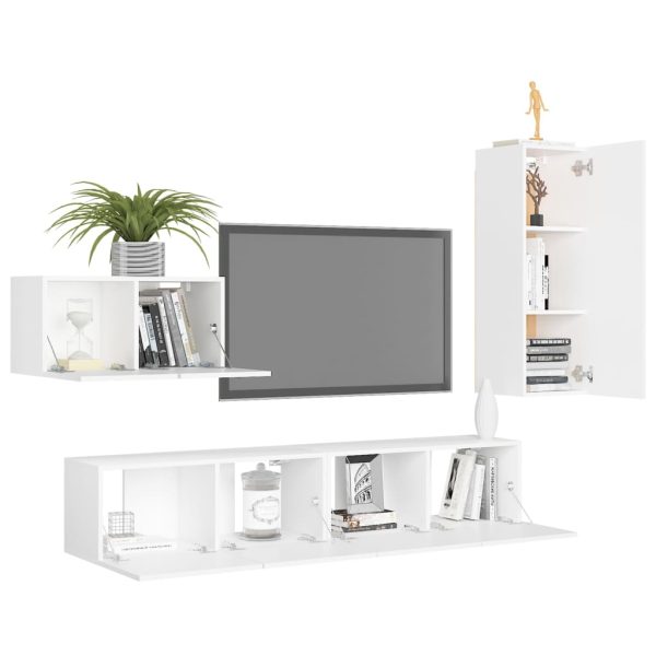 Set Mobili Porta Tv 4 Pz Bianco In Legno Multistrato - Image 3