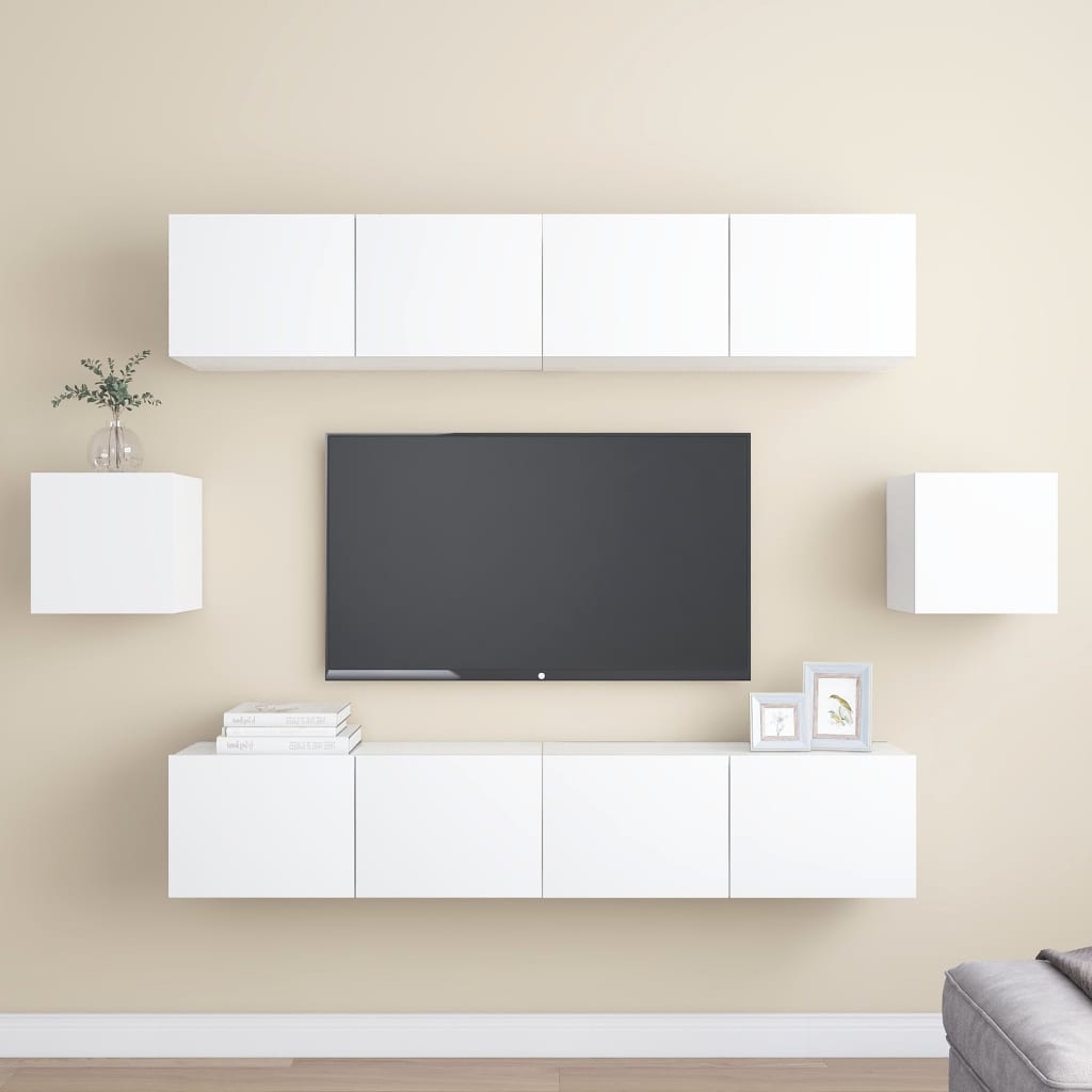 Set Mobili Porta Tv 6 Pz Bianco In Legno Multistrato