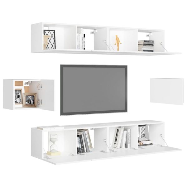 Set Mobili Porta Tv 6 Pz Bianco In Legno Multistrato - Image 3