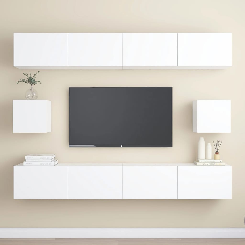 Set Mobili Porta Tv 6 Pz Bianco In Legno Multistrato