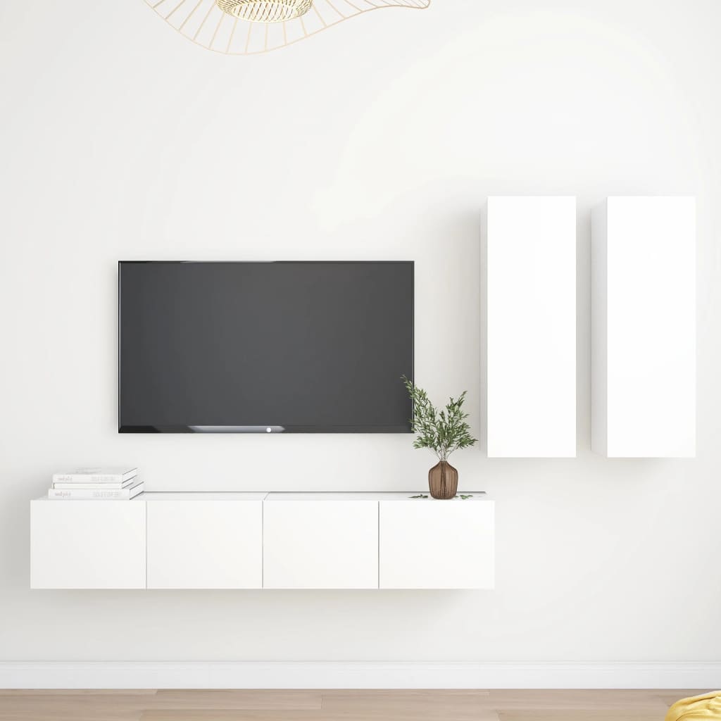 Set Mobili Porta Tv 4 Pz Bianco In Legno Multistrato