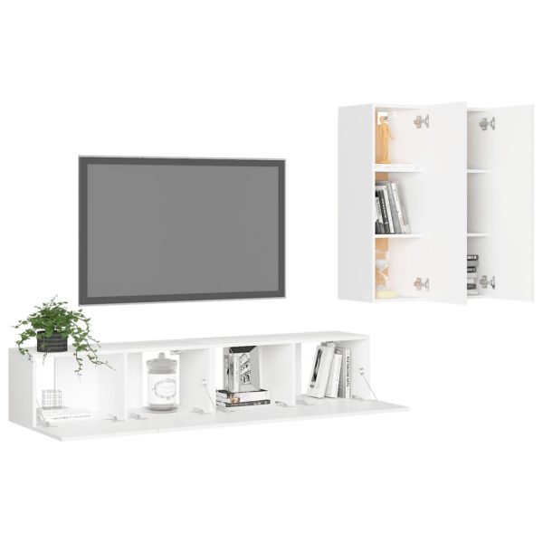 Set Mobili Porta Tv 4 Pz Bianco In Legno Multistrato - Image 3