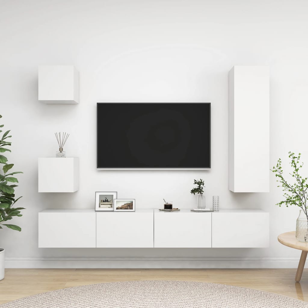 Set Di Mobili Porta Tv 5 Pz Bianco In Legno Multistrato