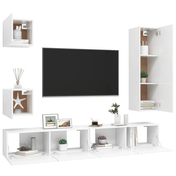 Set Di Mobili Porta Tv 5 Pz Bianco In Legno Multistrato - Image 3