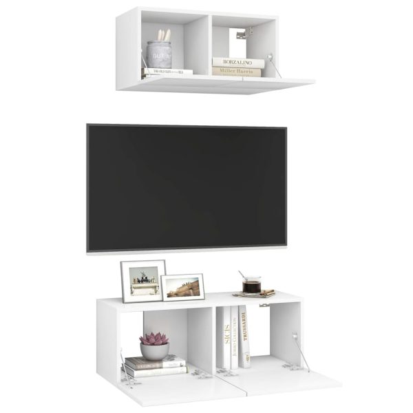 Set Mobili Porta Tv 2 Pz Bianco In Legno Multistrato - Image 3