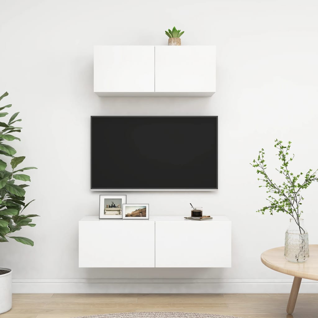Set Mobili Porta Tv 2 Pz Bianco In Legno Multistrato
