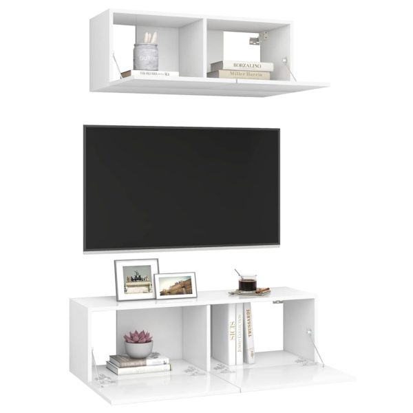Set Mobili Porta Tv 2 Pz Bianco In Legno Multistrato - Image 3