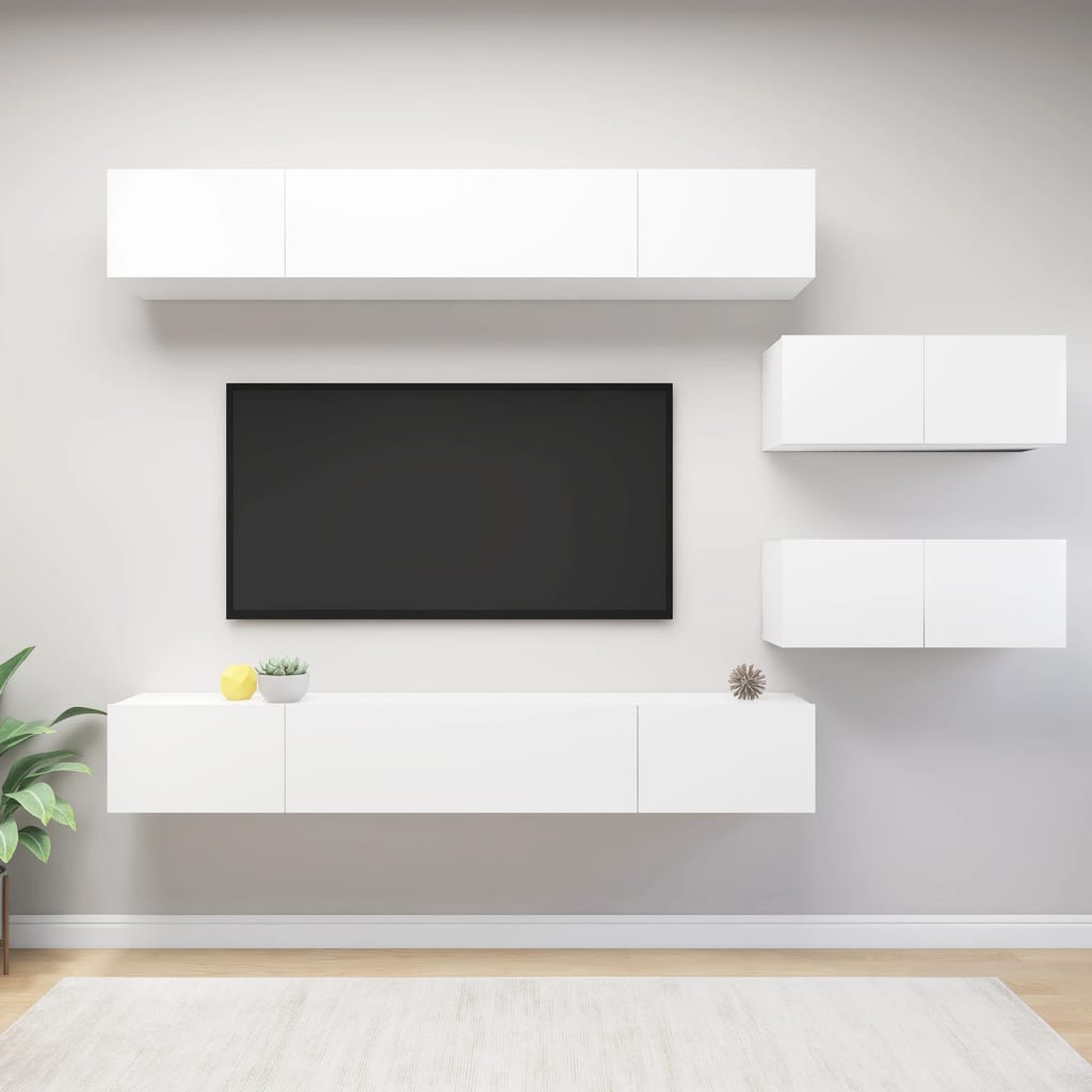 Set Mobili Porta Tv 6 Pz Bianco In Legno Multistrato