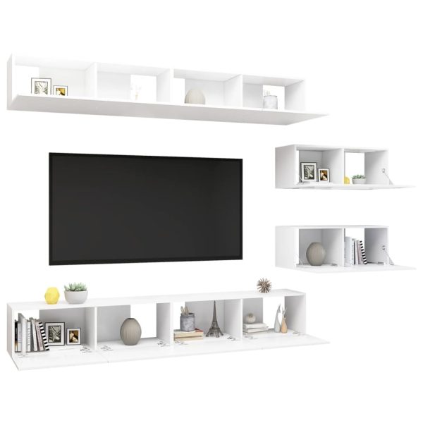 Set Mobili Porta Tv 6 Pz Bianco In Legno Multistrato - Image 3