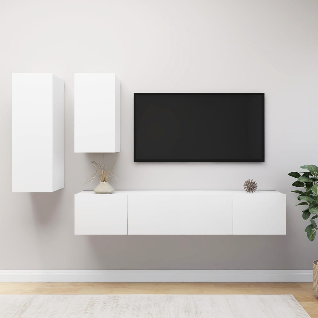 Set Di Mobili Porta Tv 4 Pz Bianco In Legno Multistrato
