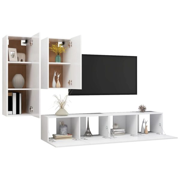 Set Di Mobili Porta Tv 4 Pz Bianco In Legno Multistrato - Image 3