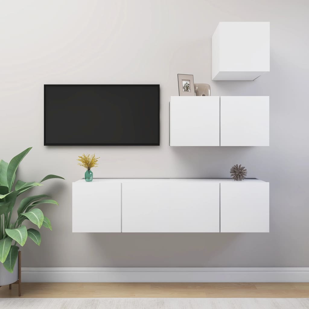 Set Mobili Porta Tv 4 Pz Bianco In Legno Multistrato