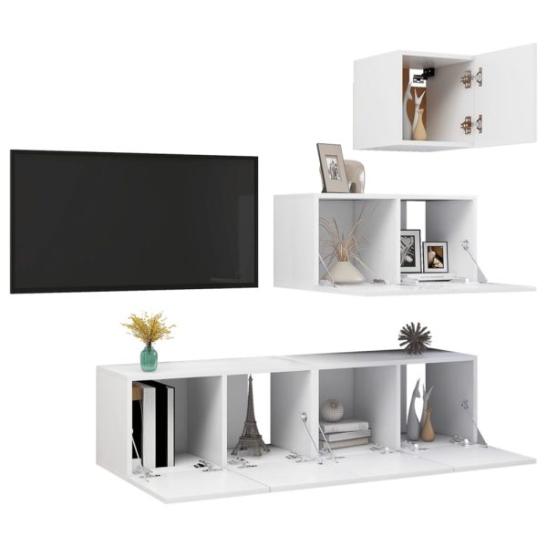Set Mobili Porta Tv 4 Pz Bianco In Legno Multistrato - Image 3