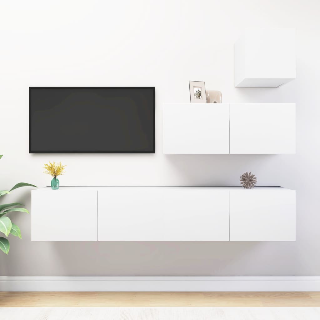 Set Mobili Porta Tv 4 Pz Bianco In Legno Multistrato