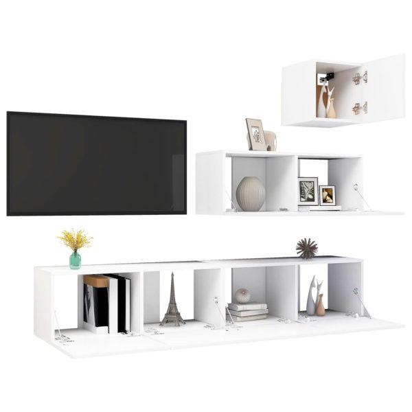 Set Mobili Porta Tv 4 Pz Bianco In Legno Multistrato - Image 3