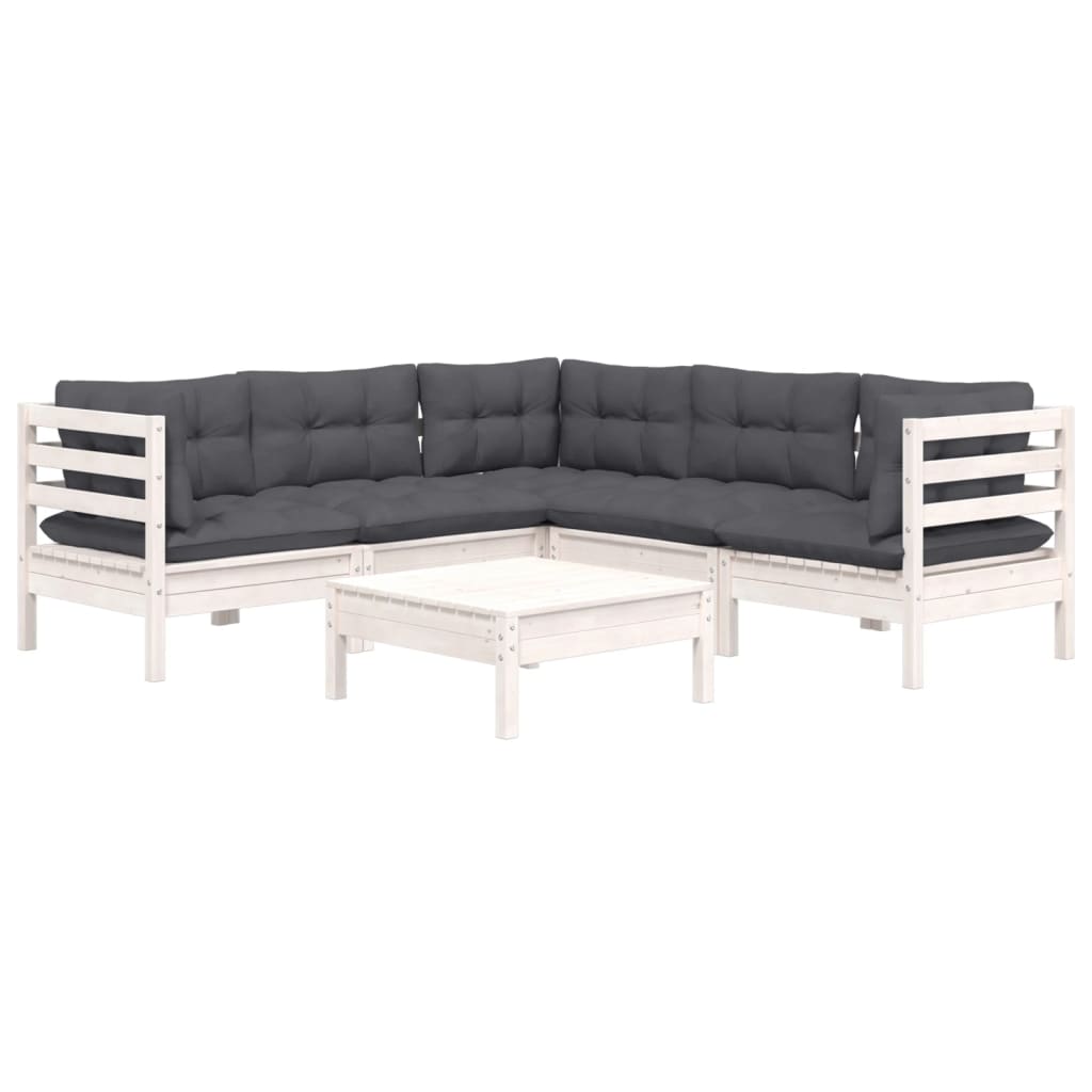 Set Divani Da Giardino 6 Pz Con Cuscini Bianchi Legno Di Pino - Image 3