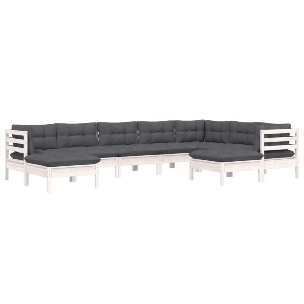 Set Divani Da Giardino 9 Pz Con Cuscini Bianchi Legno Di Pino - Image 3