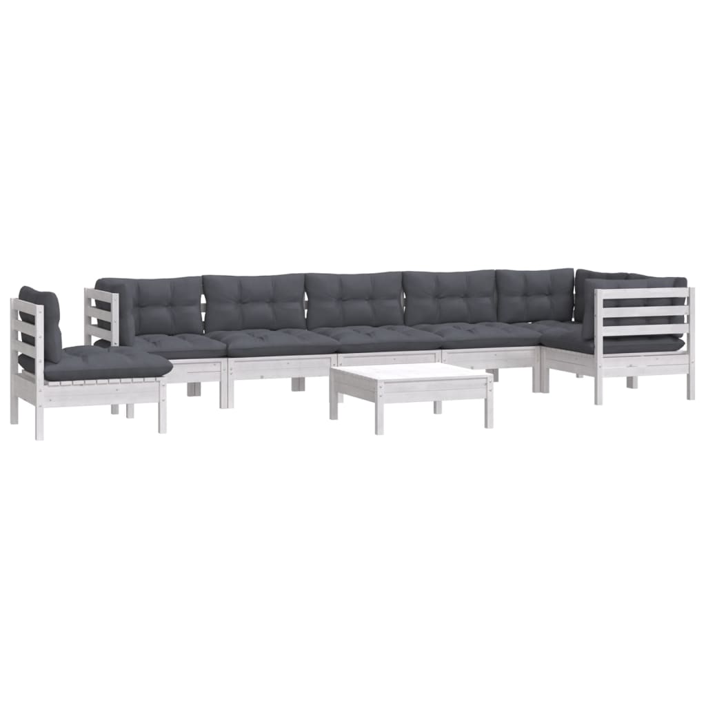 Set Divani Da Giardino 9 Pz Con Cuscini Bianchi Legno Di Pino - Image 3