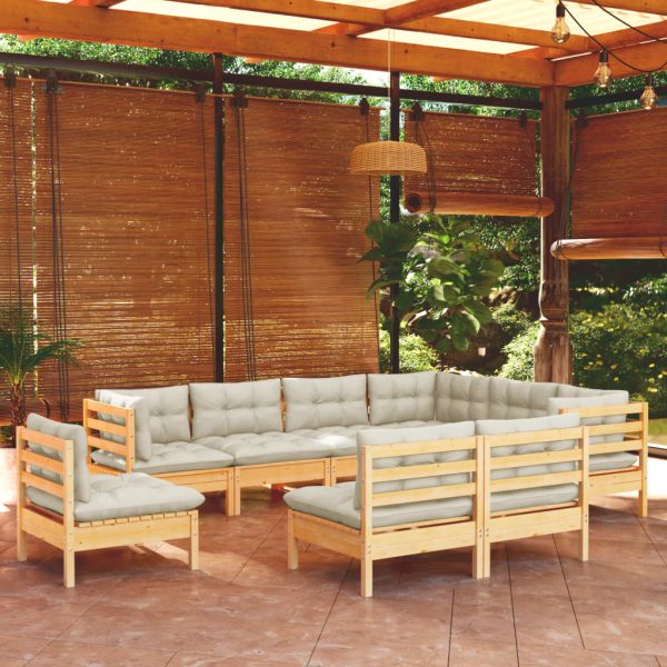 Set Divani Da Giardino 9 Pz Con Cuscini Crema Massello Di Pino