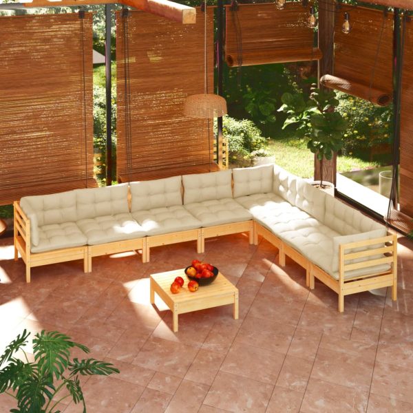 Set Divani Da Giardino 9 Pz Con Cuscini Crema Massello Di Pino