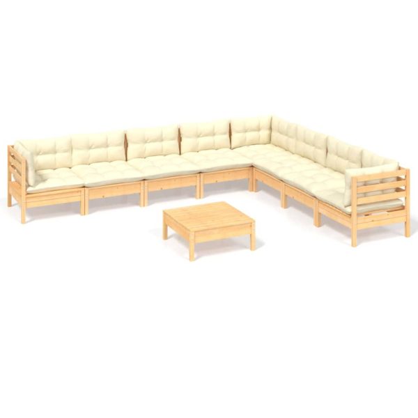 Set Divani Da Giardino 9 Pz Con Cuscini Crema Massello Di Pino - Image 2