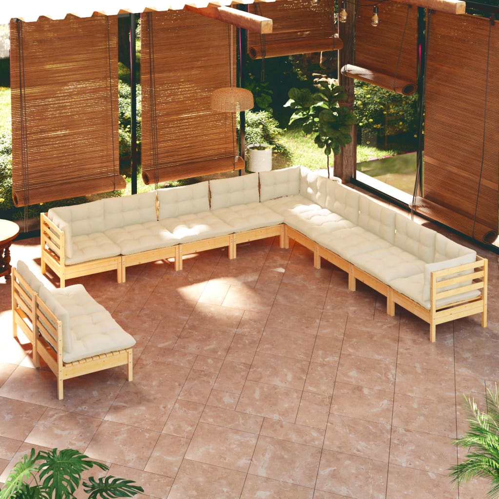 Set Divani Da Giardino 11 Pz Con Cuscini Crema Massello Di Pino
