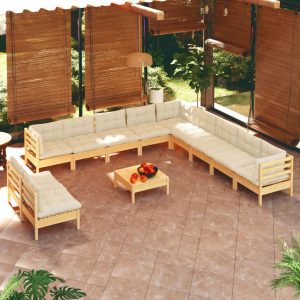 Set Divani Da Giardino 12 Pz Con Cuscini Crema Massello Di Pino