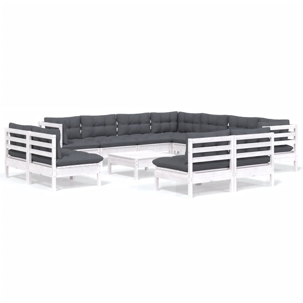 Set Divani Da Giardino 12 Pz Con Cuscini Bianchi Legno Di Pino - Image 2