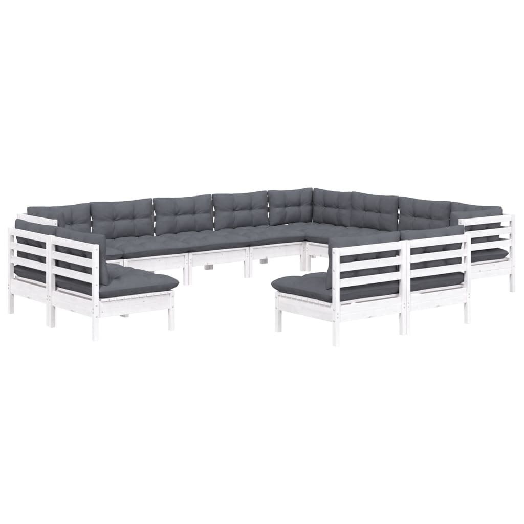 Set Divani Da Giardino 12 Pz Con Cuscini Bianchi Legno Di Pino - Image 3