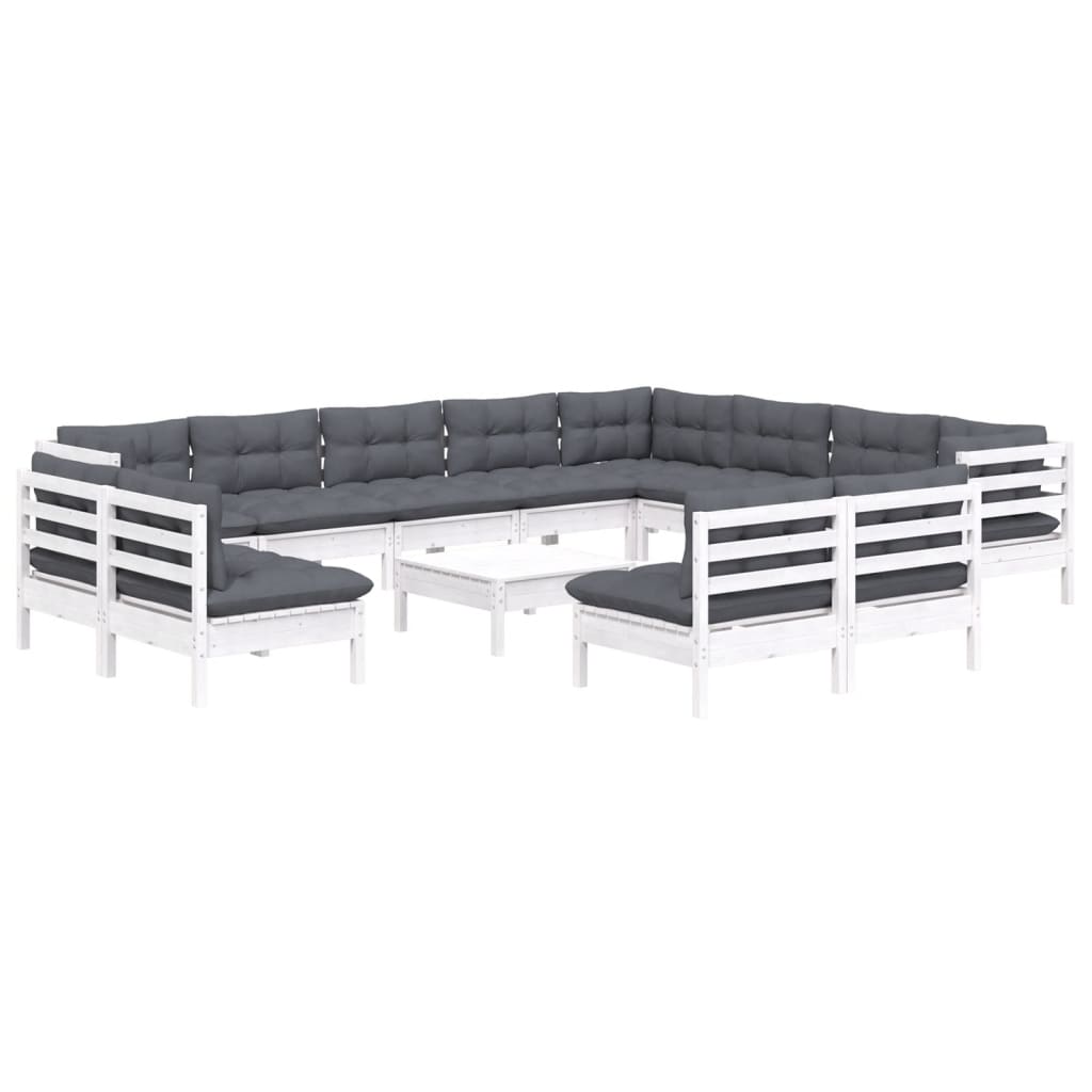 Set Divani Da Giardino 13 Pz Con Cuscini Bianchi Legno Di Pino - Image 3