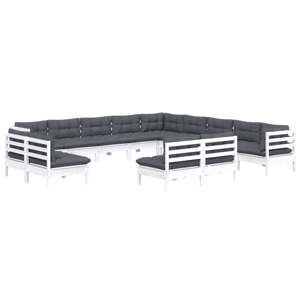 Set Divani Da Giardino 13 Pz Con Cuscini Bianchi Legno Di Pino - Image 3