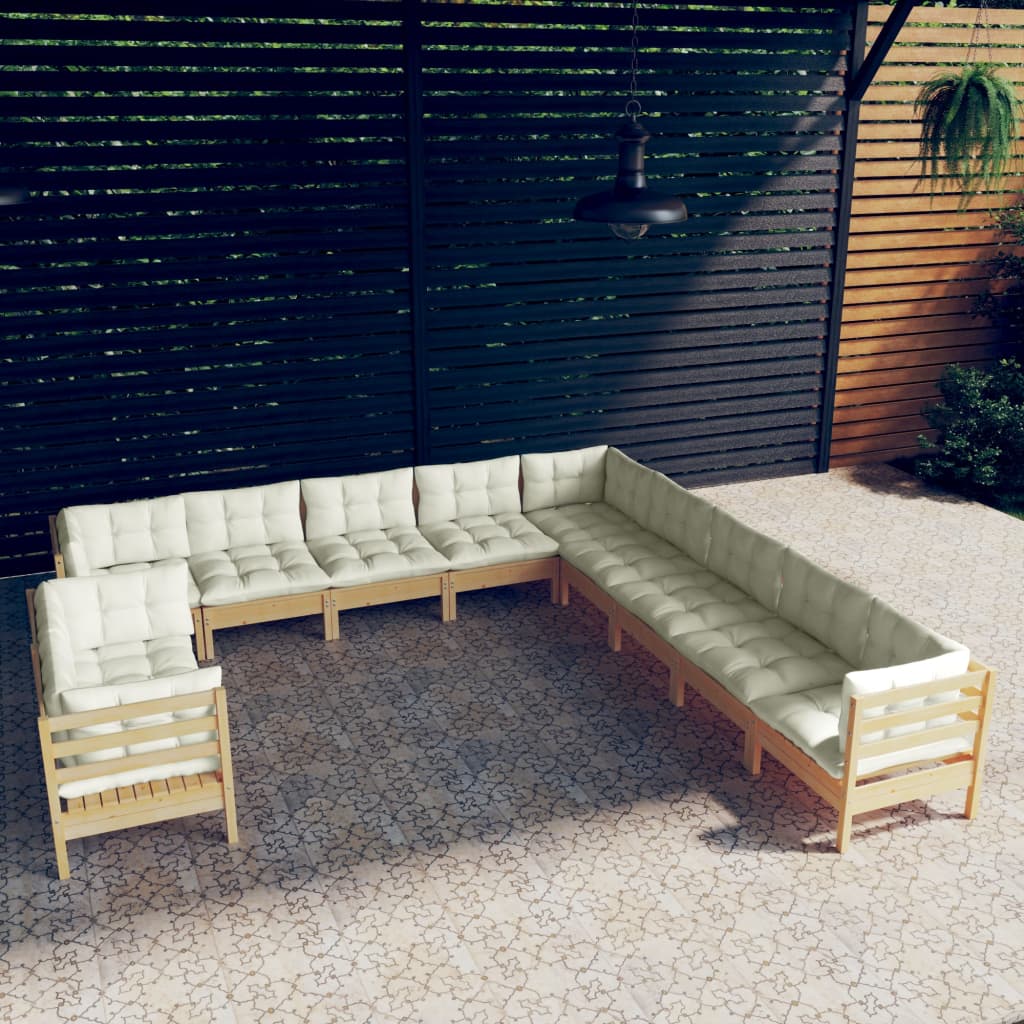 Set Divani Da Giardino 11 Pz Con Cuscini Crema Massello Di Pino