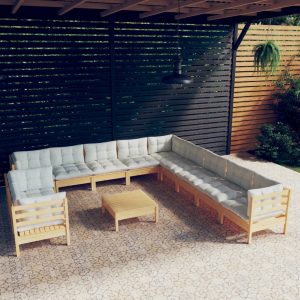 Set Divani Da Giardino 12 Pz Con Cuscini Crema Massello Di Pino