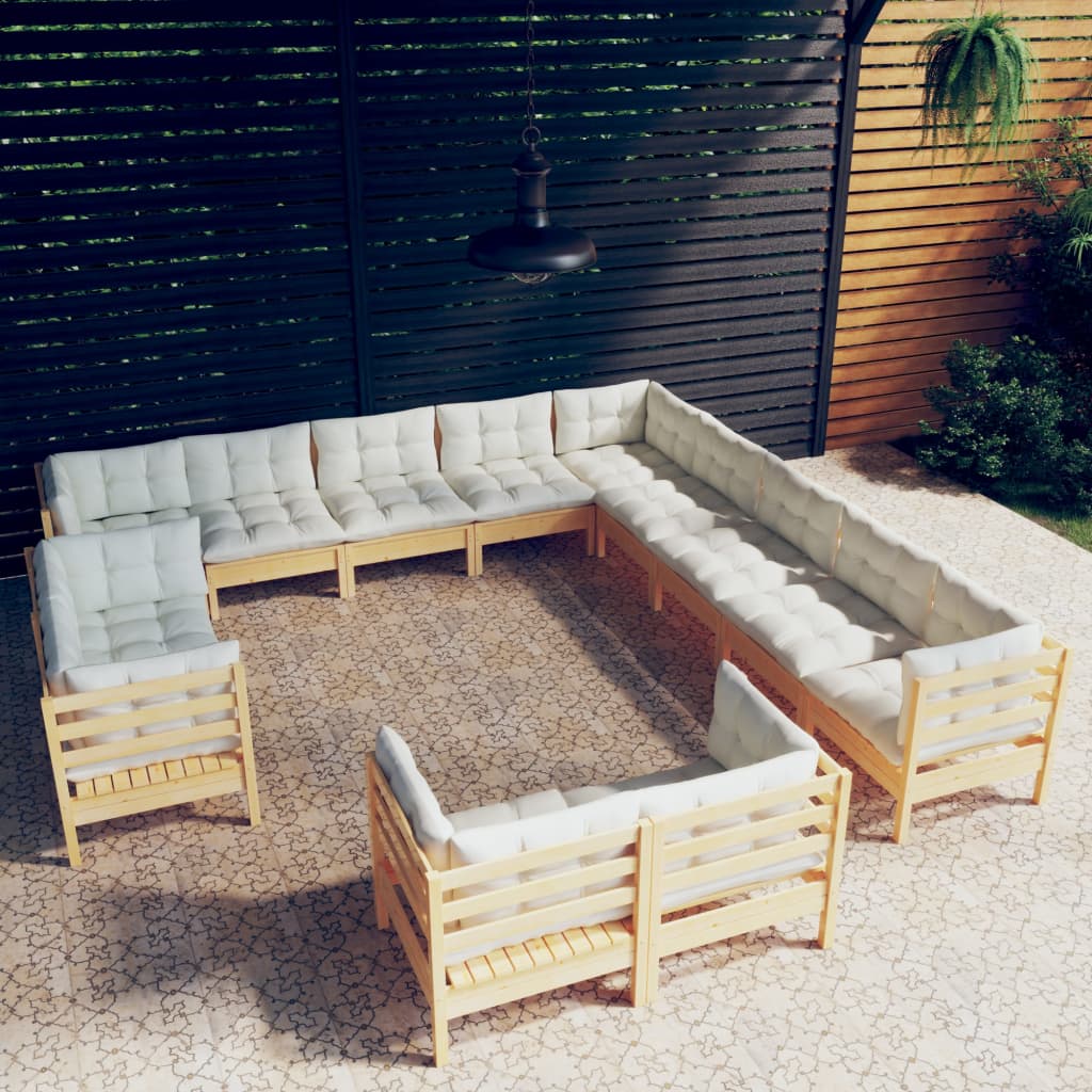 Set Divani Da Giardino 13 Pz Con Cuscini Crema Massello Di Pino