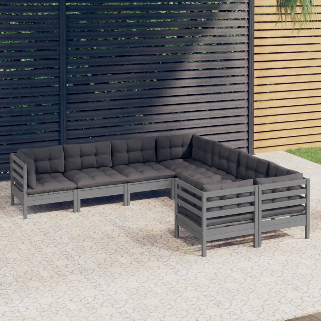 Set Divani Da Giardino 8 Pz Con Cuscini Grigi Massello Di Pino
