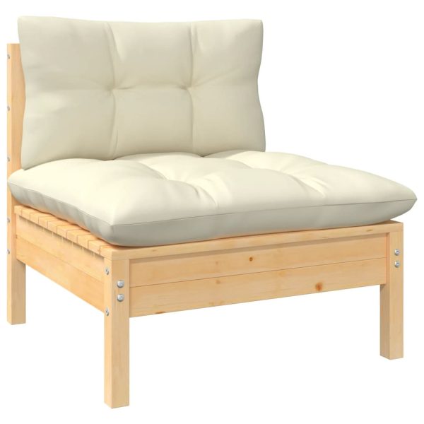 Set Salotto Da Giardino 9 Pz Con Cuscini Crema In Legno Di Pino - Image 4