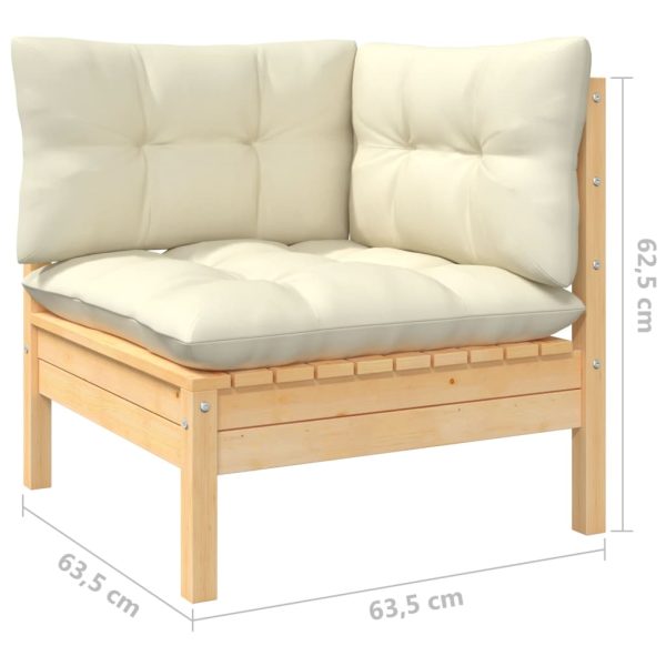 Set Salotto Da Giardino 9 Pz Con Cuscini Crema In Legno Di Pino - Image 6
